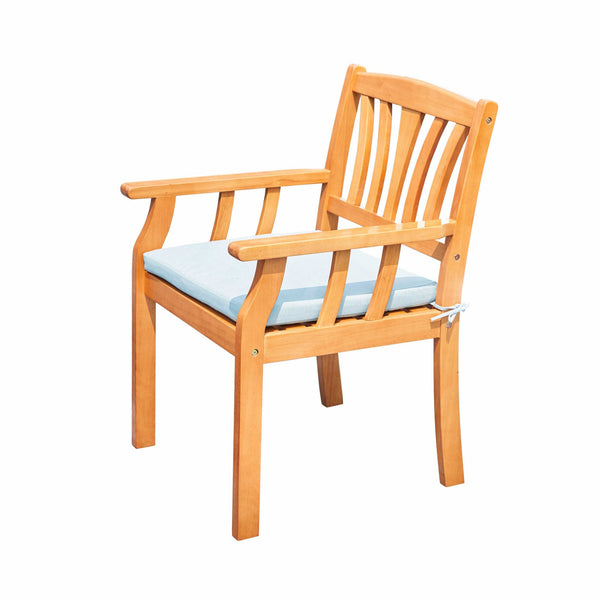 Homeroots 35" Natural Eucalyptus Slat Wood Outdoor Accent Chair With Aqua Cushion  Wood 389992