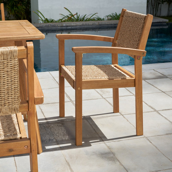 Homeroots 22" Set Of Two Natural Wood And Rattan Indoor Outdoor Dining Chairs  Wood 389994