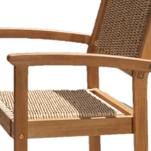 Homeroots 22" Set Of Two Natural Wood And Rattan Indoor Outdoor Dining Chairs  Wood 389994