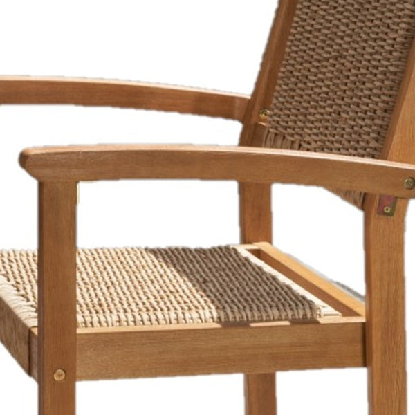 Homeroots 22" Set Of Two Natural Wood And Rattan Indoor Outdoor Dining Chairs  Wood 389994