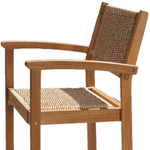 Homeroots 22" Set Of Two Natural Wood And Rattan Indoor Outdoor Dining Chairs  Wood 389994