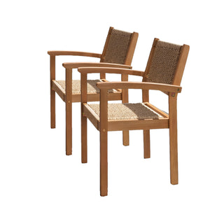 Homeroots 22" Set Of Two Natural Wood And Rattan Indoor Outdoor Dining Chairs  Wood 389994