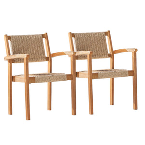 Homeroots 22" Set Of Two Natural Wood And Rattan Indoor Outdoor Dining Chairs  Wood 389994