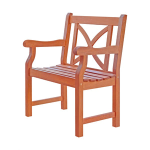 Homeroots Brown Patio Armchair With Cross Back Design  Wood 389995