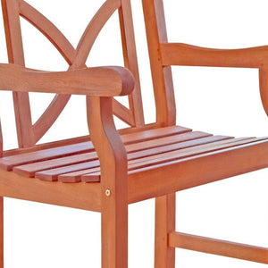 Homeroots Brown Patio Armchair With Cross Back Design  Wood 389995