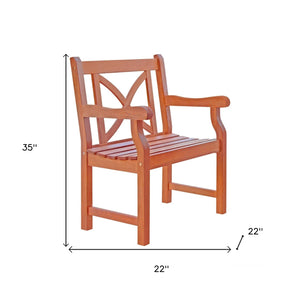 Homeroots Brown Patio Armchair With Cross Back Design  Wood 389995