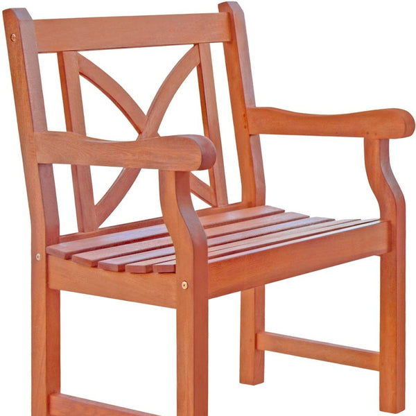 Homeroots Brown Patio Armchair With Cross Back Design  Wood 389995