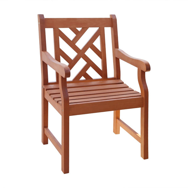 Homeroots Brown Patio Armchair With Diagonal Design  Wood 389996