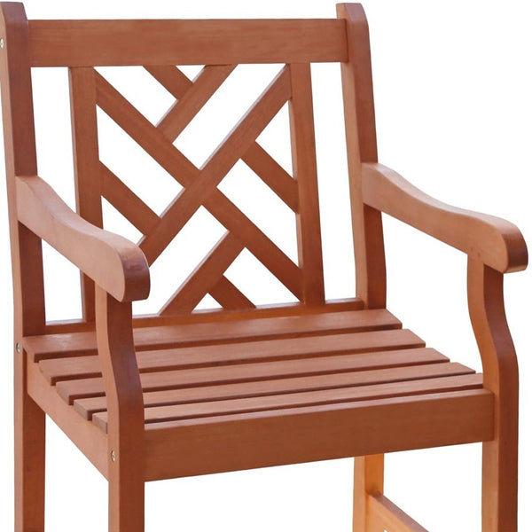 Homeroots Brown Patio Armchair With Diagonal Design  Wood 389996