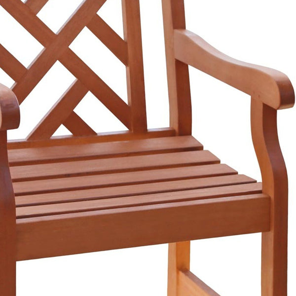 Homeroots Brown Patio Armchair With Diagonal Design  Wood 389996