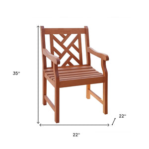 Homeroots Brown Patio Armchair With Diagonal Design  Wood 389996