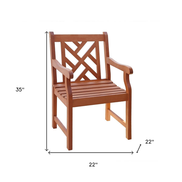 Homeroots Brown Patio Armchair With Diagonal Design  Wood 389996