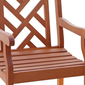 Homeroots Brown Patio Armchair With Diagonal Design  Wood 389996