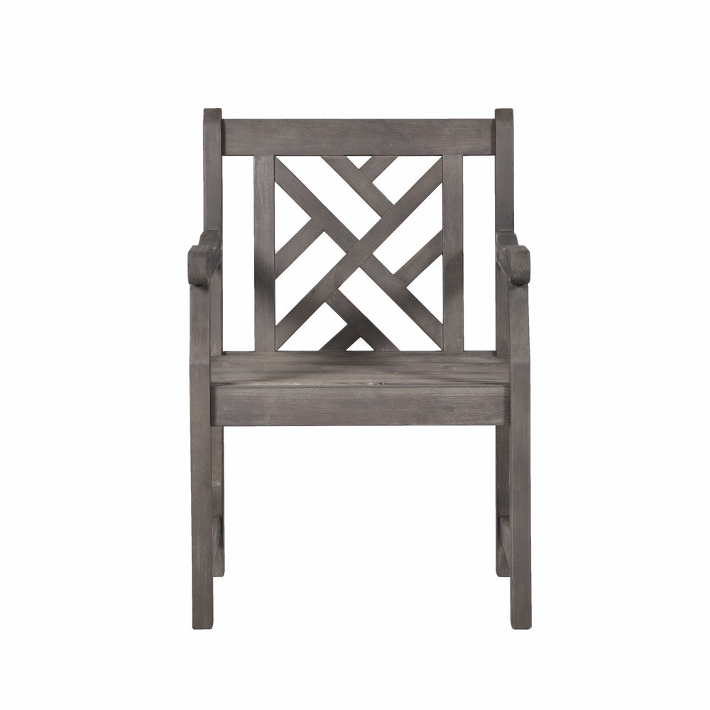 Homeroots Distressed Patio Armchair With Diagonal Design  Wood 389997