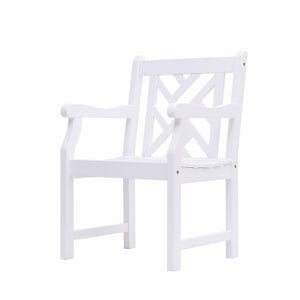Homeroots White Patio Armchair With Diagonal Design  Wood 389998