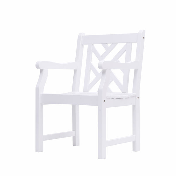 Homeroots White Patio Armchair With Diagonal Design  Wood 389998