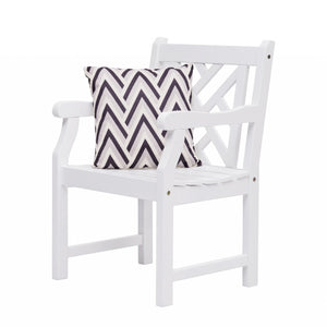 Homeroots White Patio Armchair With Diagonal Design  Wood 389998
