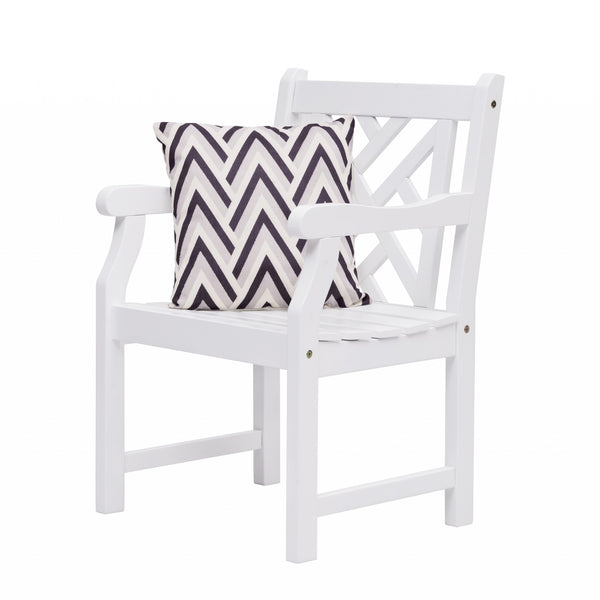 Homeroots White Patio Armchair With Diagonal Design  Wood 389998