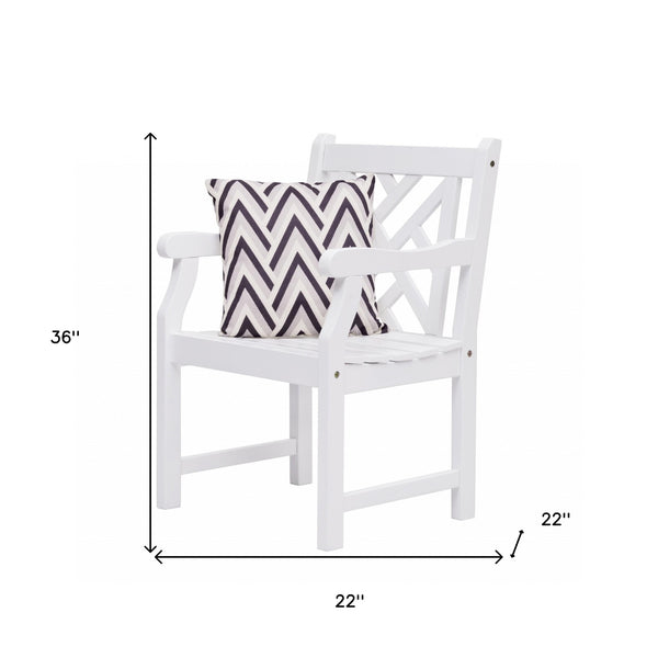 Homeroots White Patio Armchair With Diagonal Design  Wood 389998