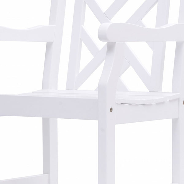 Homeroots White Patio Armchair With Diagonal Design  Wood 389998