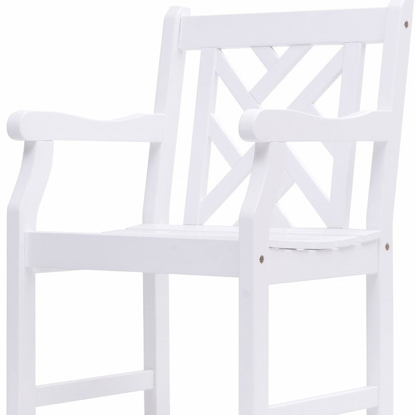Homeroots White Patio Armchair With Diagonal Design  Wood 389998