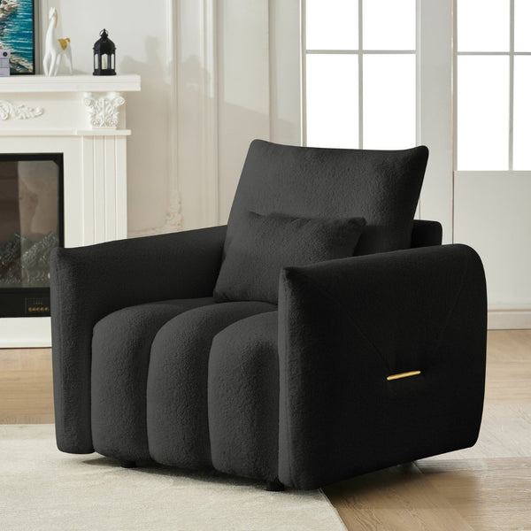 English Elm 35 Inch Teddy Velvet Lounge Chair Sculptural Cloud Seat for Modern Apartment Living Black W2564P457791