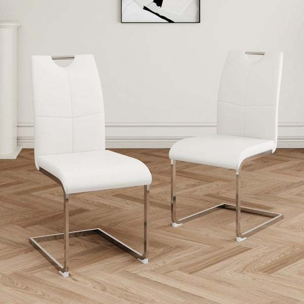 English Elm Modern Faux Leather Dining Chairs Ergonomic Chrome Base Upholstered Set of 2 W210127280