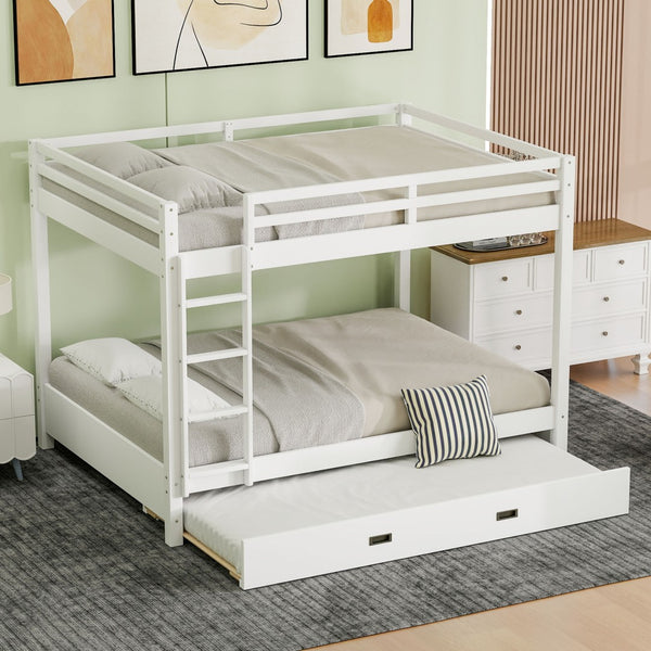 English Elm Wood Queen Size Bunk Bed With Trundle & Ladder – Stylish Space-Saving Solution For All Ages! N7090004008K-GIGA