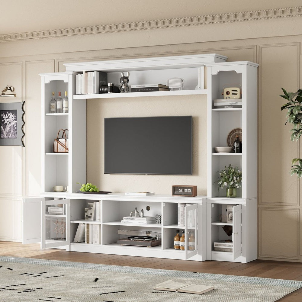 English Elm Entertainment Wall Unit with Glass Doors Open Shelving Mdf Living Room Storage White N710S688102K