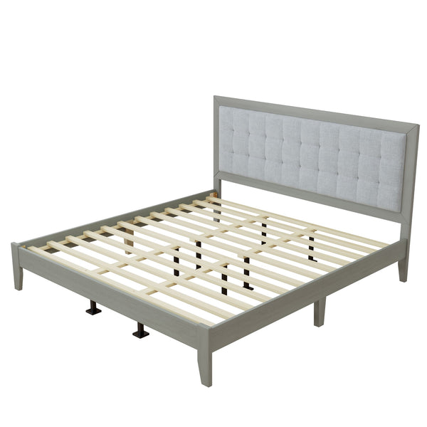 English Elm Christopher Knight Home® - Solid Wood Platform Bed With Upholstered Tufted Headboard - Mid-Century Style, Durable Support & Comfort N758P197693G