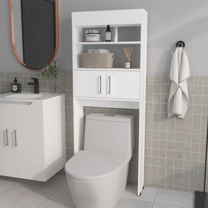 English Elm Bisbee Over-the-Toilet Bathroom Storage Cabinet with 2 Doors, 2 Open Shelves, White, Slim Design B128P287527