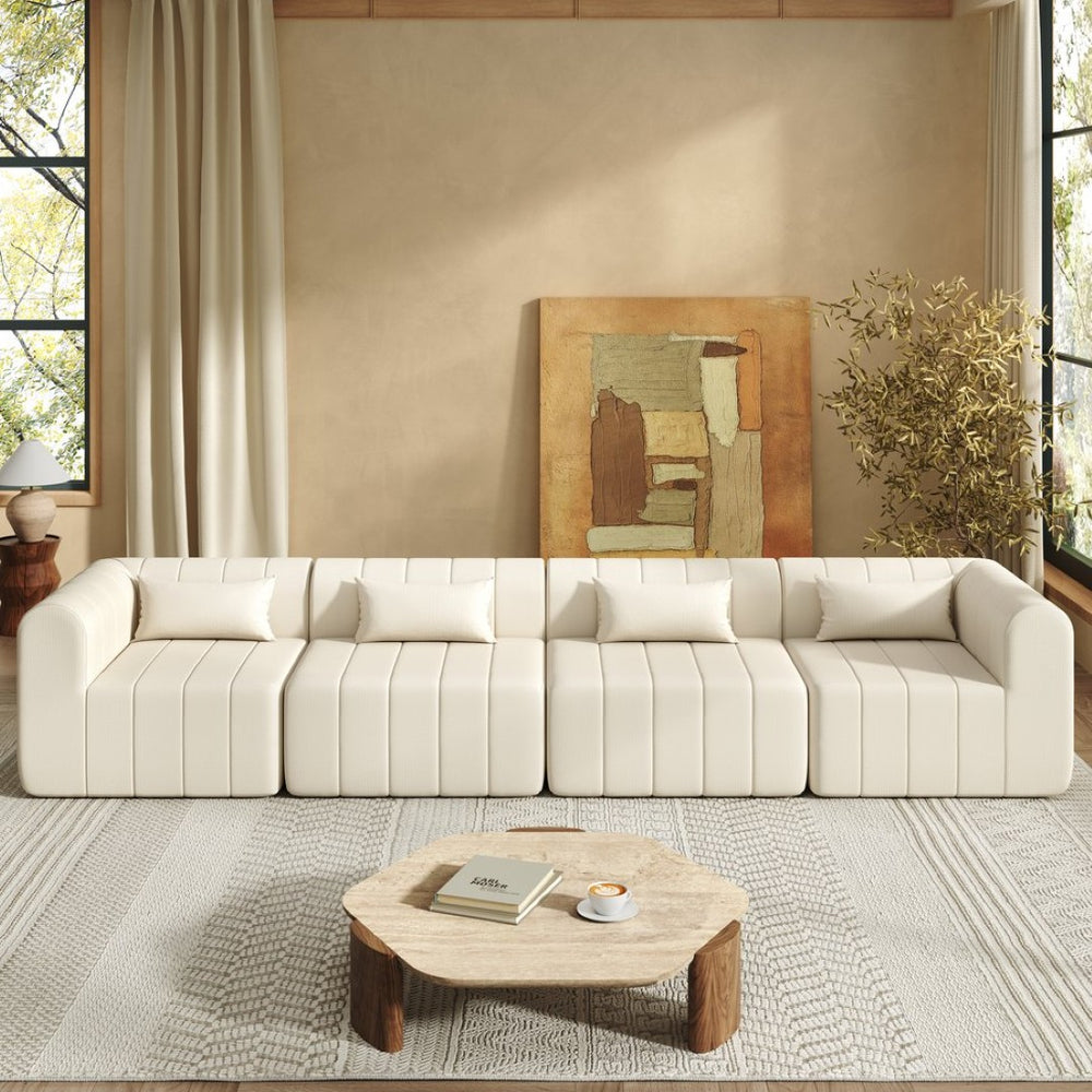 English Elm 145.5 Inch Four Piece Modular Sectional Sofa Beige Polyester Low Profile Living Room N767P346281B
