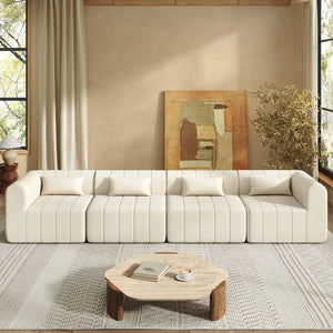 English Elm 145.5 Inch Four Piece Modular Sectional Sofa Beige Polyester Low Profile Living Room N767P346281B