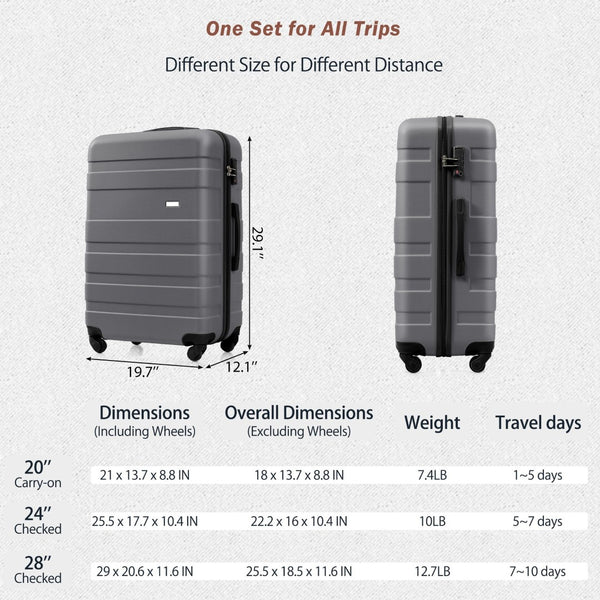 English Elm Luggage Set 3 Piece Abs Hardshell Spinner Suitcase with Tsa Lock Lightweight Travel N726P308259Z