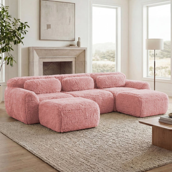 English Elm U-shaped Modular Sectional Sofa Plush Cloud Foam Boneless Build for Home Theater Lounging Pink W714S01560