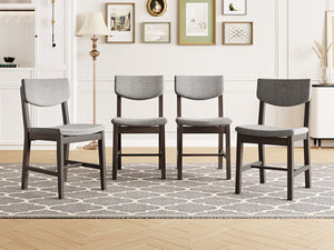 English Elm 4-piece Farmhouse Solid Wood Dining Chairs Upholstered Gray Fabric Curved Back Seating Espresso N752P368504P