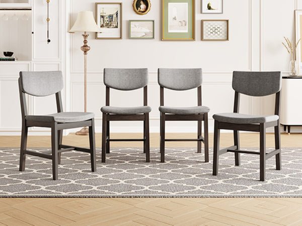 English Elm 4-piece Farmhouse Solid Wood Dining Chairs Upholstered Gray Fabric Curved Back Seating Espresso N752P368504P