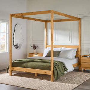 English Elm Walker Edison - Modern Pine Queen Canopy Bedframe – Minimalist Boho Slatted Headboard, Solid Pine, No Box Spring B185P169170