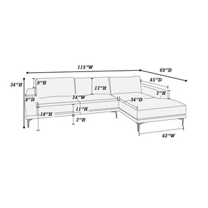 English Elm Left Facing Sofa Antique Grey Breathable Leatherette Sectional with Wide Chaise, Metal Legs, Modern Comfort pillows included B011S01065