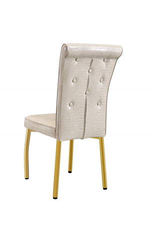 English Elm A Set of 2 Crystal Button Faux Leather Dining Chairs with Embossed Croc Texture Beige,Gold W3226P344046