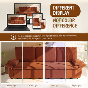 English Elm 94.5" King Convertible Sleeper Sofa Corduroy Upholstered Chaise Lounge Guest Room Bed Orange W1885S00307