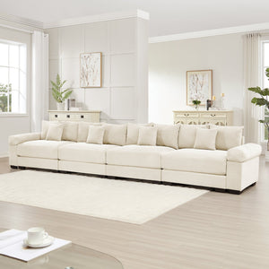 English Elm 170" Oversized Cloud Modular Sectional Couch - Plush Corduroy, Ergonomic Support, 12 Pillows, Easy Setup W714S01290