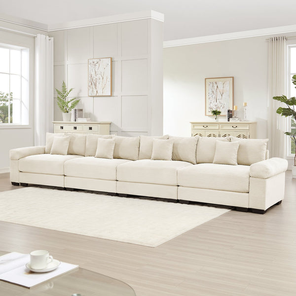 English Elm 170" Oversized Cloud Modular Sectional Couch - Plush Corduroy, Ergonomic Support, 12 Pillows, Easy Setup W714S01290