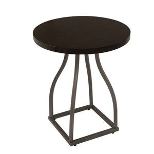 English Elm Tior Round Wood Top Accent Side Table with Geometric Gray Metal Base for Living Room Brown Multi B056P416979