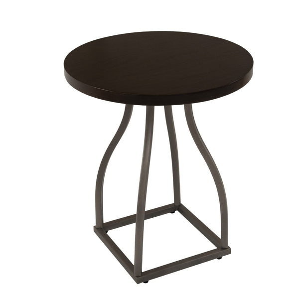 English Elm Tior Round Wood Top Accent Side Table with Geometric Gray Metal Base for Living Room Brown Multi B056P416979