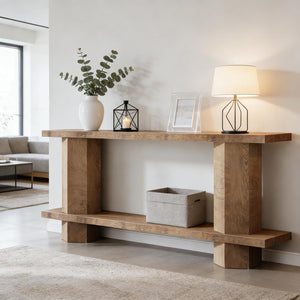 English Elm Hall Console Table Industrial Rustic Two Tier Wood Tone Metal Frame Entryway Sofa T3971P452679