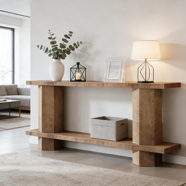 English Elm Hall Console Table Industrial Rustic Two Tier Wood Tone Metal Frame Entryway Sofa T3971P452679