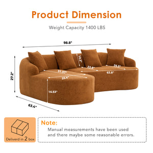 English Elm Boneless L-Shape Sectional Sofa with Curved Chaise Modern Modular Chenille Couch 30D Foam Comfort Lounge Elegance for Living Room Apartments Orange W2231S00009
