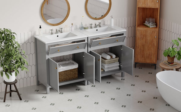 English Elm 60'' Modern Bathroom Vanity Set With Ceramic Sink, Soft Closing Doors, Space-Saving Grey Design N710SS00007E