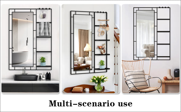 English Elm Ines Modern Vanity Mirror With Multi-Functional Shelf - Stylish Silver Frame For Any Room Decor W708P379174